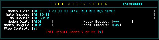 The Modem Setup screen is displayed. 3 Press [F8] to edit the setup. Each entry is displayed.