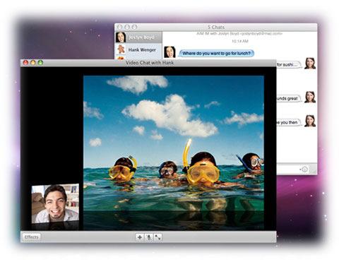 Has many of the same features as Skype, excellent voice quality and ready integration with isight video cameras. It is also less of a bandwidth hog than Skype.