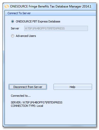 Your own SQL Server? If you have installed the FBT Database manager on the PC hosting your SQL Server, connect to the selected local SQL Server as below. 1. Select Advanced Users 2.