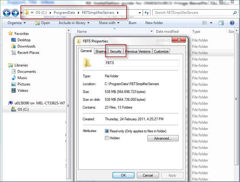 Folder permissions APPENDIX 3 FOLDER PERMISSIONS The FBTS database needs to have sufficient permissions granted to the user to access and save data within the server folder.