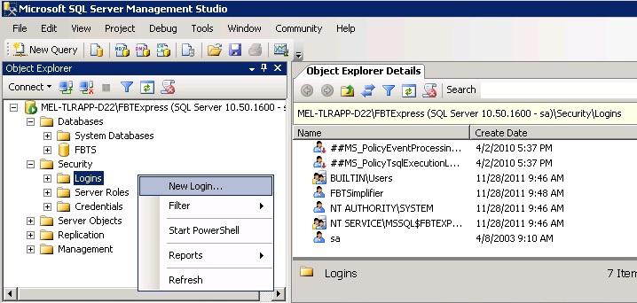 Scripts 2. Create an SQL Server Login: Create login with password The encrypted password should be copied into the relevant section of configuration file.