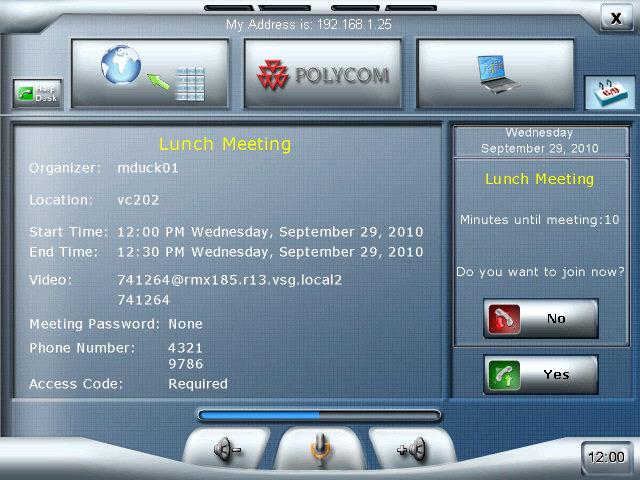 Using the Touch Panel Figure 2-18 Polycom Conferencing for Outlook Screen with Meeting Reminder Leaving a Meeting Using Polycom Conferencing for Outlook To