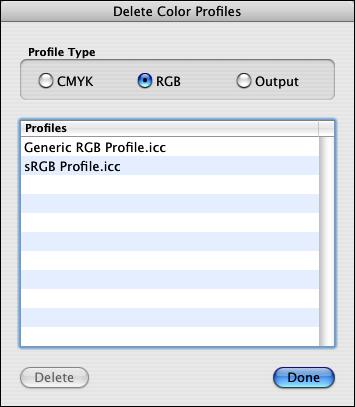 PROFILE MANAGEMENT 12 Deleting profiles You can delete any custom RGB, CMYK, or output profile from the EFI Splash RPX-iii.