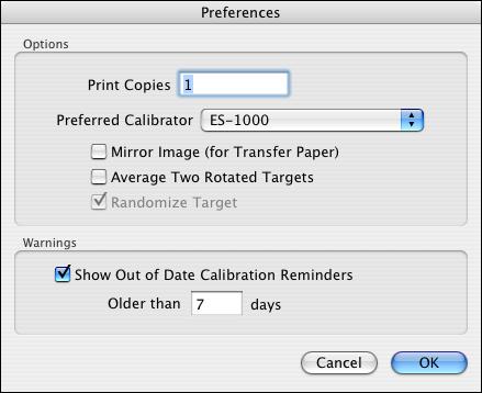 CALIBRATION 22 3 To confirm the calibration method, choose Preferences from the ColorCal menu. By default, Preferred Calibrator is set to Copier Scanner. 4 If you do not have an io, select ES-1000.