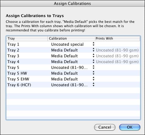 CALIBRATION 32 TO VIEW AND CHANGE CALIBRATION ASSIGNMENTS 1 In the ColorCal main window, choose Assign Calibrations from the Calibration menu.
