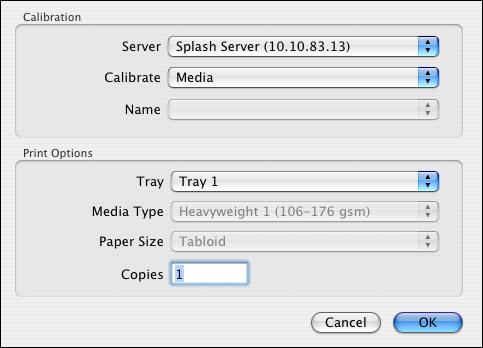 A dialog box appears that allows you to choose a server and specify the calibration.