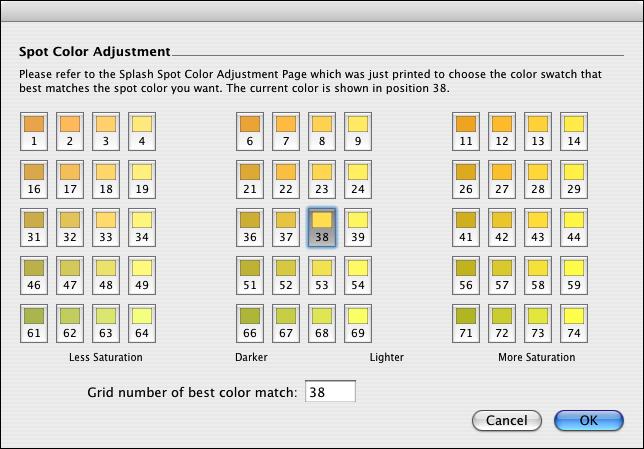 SPOT COLOR EDITOR 81 8 Examine the printed page to find the patch that is closest to the color you want, enter the patch number, and then click OK.