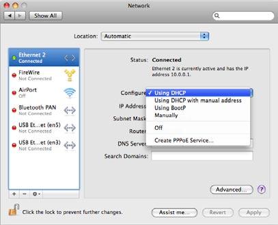 MAC OSX 10.4 DHCP Mode To set your Apple Mac for DHCP mode, browse to the Apple menu and select System Preferences. In the System Preferences menu, click on the Network icon and select Ethernet.