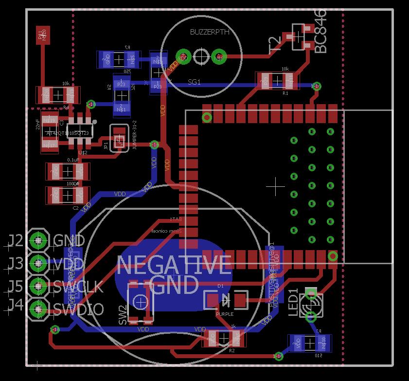 NRF52832 module significantly reduced the complexity of the PCB layout design as seen in the schematic included under Appendix 7.3 and the PCB layout shown in Figure 3.