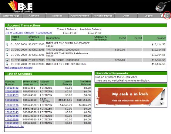 Enhanced Online Help B&E Internet Banking Online Help (?