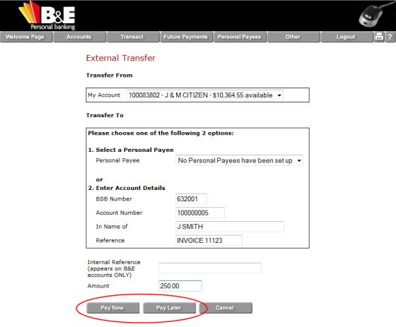 Pending Authorisations Pending authorisations allow the scheduling of payments (BPAY, Transfers and External Transfers) on accounts where more than one signatory is required to complete the