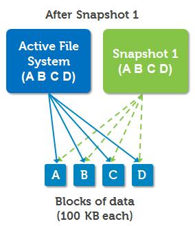FluidFS Snapshot Size: Snapshot size refers to the total size of the data blocks protected by the snapshot. It expresses the logical size of the snapshot.