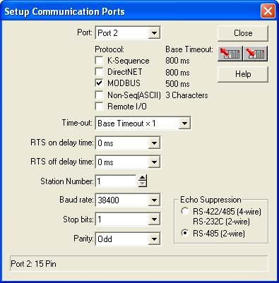 ppendix : pplication Examples Setup the port as shown for Modbus protocol, 00 baud rate, Odd parity, 1 Stop bit and Station Number 1. Match everything else as shown.