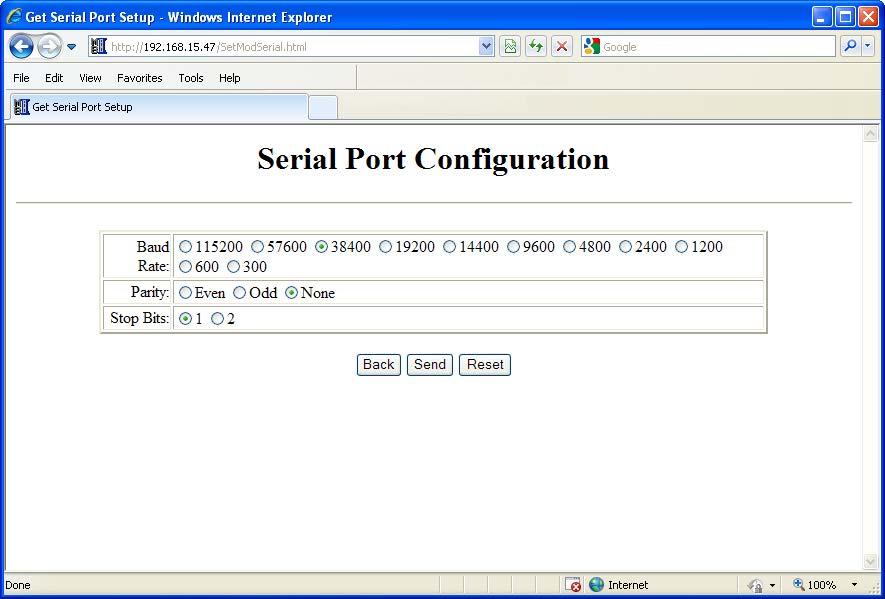 ppendix : pplication Examples lick on the link to the right of Serial Port onfiguration and set up the window to match the L0