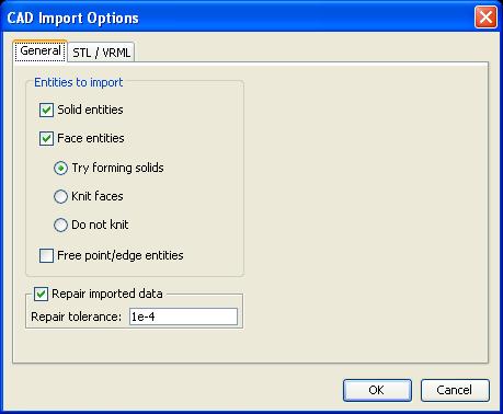 CAD Import Options In the Import CAD Data From File dialog box, click the Options button to open the CAD Import Options dialog box.