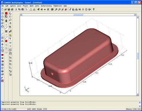 3 Change the value to 1, and the fillet in the model becomes very small. 4 Return to the COMSOL Multiphysics window.