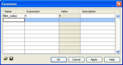 2 Define a constant with the name fillet_radius and in the corresponding Expression edit field