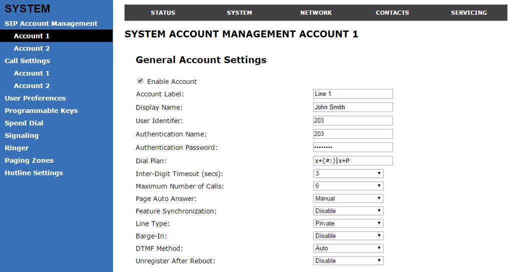 System Pages SIP Account Management On the SIP Account Management pages, you can configure each account you have ordered from your service provider.