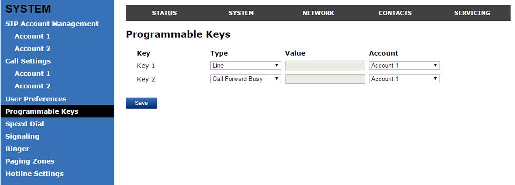 Programmable Keys The VSP715 has 2 dual-function programmable keys. You can assign functions to the programmable keys on the Programmable Keys pages.
