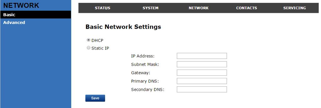 Network Pages You can set up the VSP715 for your network configuration on the Network pages.