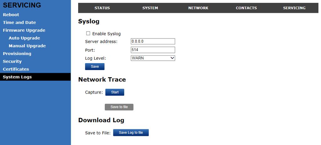 System Logs On the Syslog Settings page, you can enter settings related to system logging activities.