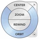 View Object Wheel The View Object Wheel is used to view individual objects or features in a model. The wheel provides the following options: Center.