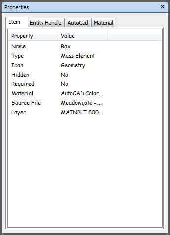 Viewing Item Properties The properties of Selected Items are viewed in the Properties Window, accessed from Home Ribbon > Display Panel > Properties button.