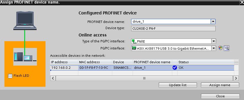 To do this, right click on the PN line (1) and then select "Assign device name"(2).