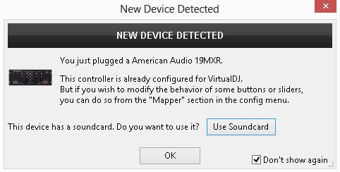 Operation mode: The American Audio 19MXR can operate in Mixer or Controller mode. By default the Mixer mode is selected.