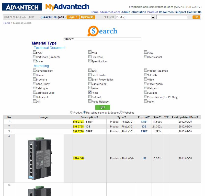 48 SUPPORT & DOWNLOAD Resource Library Feature Overview: Use this tool to search Advantech s backend databases and websites for numerous resources, like product photos, user manuals, Step 1: Click on