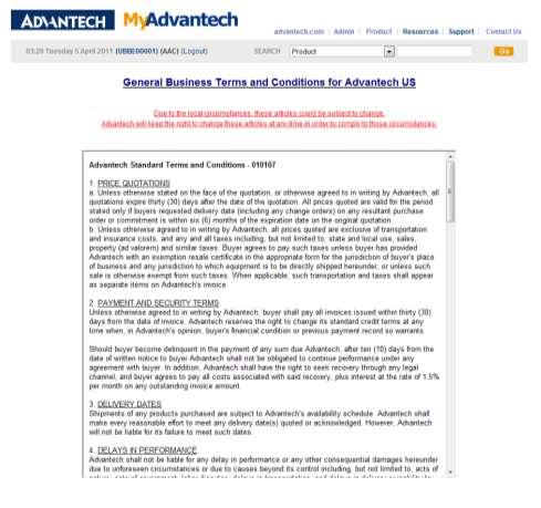55 Terms & Conditions Feature Overview: Use this tool to view Advantech s latest business terms and conditions.