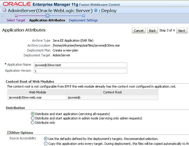 On the Application Attributes page, enter the attributes for this Web services application, and click Next. Application Name is the only required attribute.