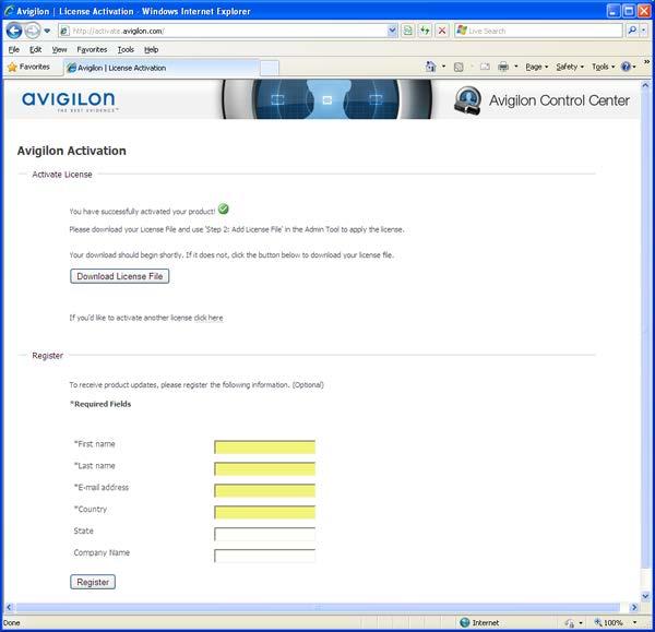 Avigilon Control Center Server User Guide Figure G. Registration Website 13.