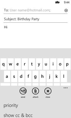 5 Touch below the Subject: text box, compose your message, and then touch send. NOTE: To send an e-mail to multiple contacts, separate their e-mail addresses with a semicolon while typing.