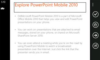 To edit a PowerPoint file 1 7 6 2 5 4 3 1 Touch the text box to open the slide composing screen and edit the text within the text box.