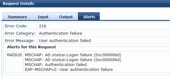 Figure 8: CPPM only tells you User authentication failure. CASE #3: The Time-Out Failure In Access Tracker you want to see a lot of black (ACCEPT).