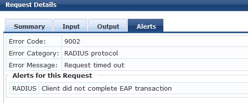 The CPPM alert for TIME-OUT is Client did not complete EAP transaction, it could be anything!