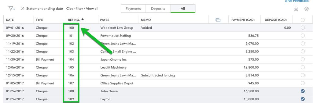 To display a specific transaction type, click the Payments or Deposits button.