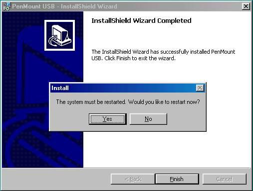 The last screen shows InstallShield Wizard complete, select Yes to