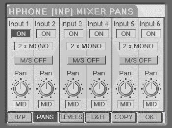 TOP PANEL MODES Pressing H/P MIXER will show this screen (in this example, INPUTS is selected but the functions are identical if the