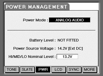 TOP PANEL MODES Pressing PWR [F3] displays this screen: The functions on this page allow you to set parameters that affect the way the PORTADRIVE manages power.