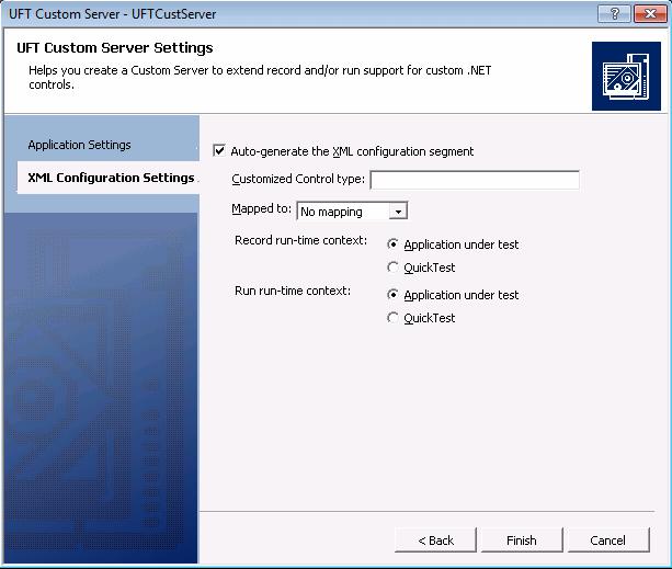 Chapter 6: Tutorial: Simple Custom.NET Windows Forms Control 6. Click Next. The XML Configuration Settings page opens. 7.