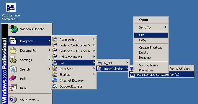 [9] When the install program is ended, an item of Program IAI RoboCylinder PC Interface Software for RC is displayed on the start menu. This software starts by selecting those items.