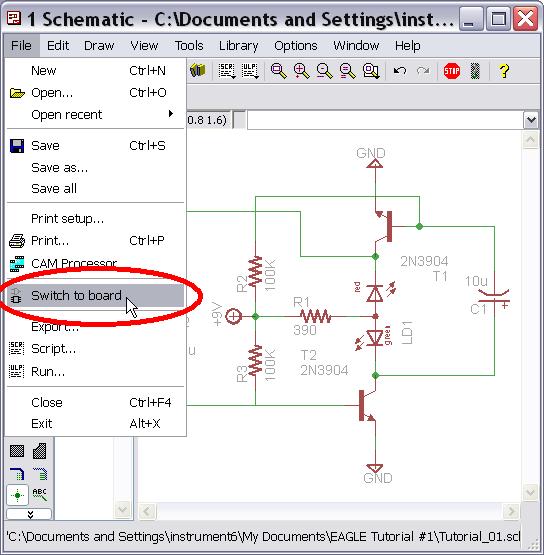 Save the schematic and invoke the Board Layout component of EAGLE