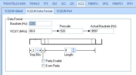 SCI Configuration Select the SCI2 tab and then the SCI/LIN Data Format subtab Ensure that the SCI