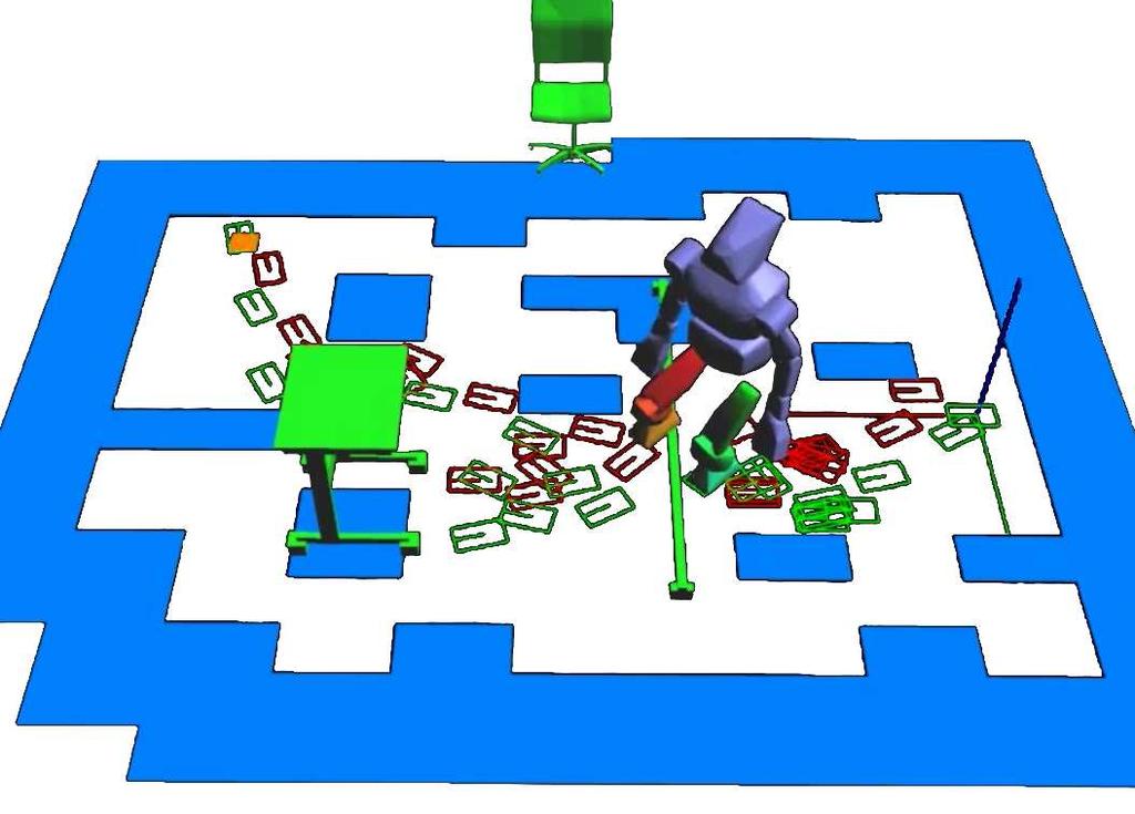 Fig. 5. Simulation of the 2D environment, representing areas where the robot is not allowed to put a foot.