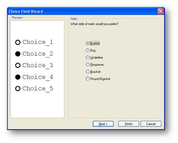 CHOICE FIELDS Choice Fields are a list of options. The respondent chooses from these options by selecting the appropriate Response Mark.