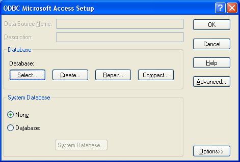 6. In the ODBC Setup Window, click Select and locate the