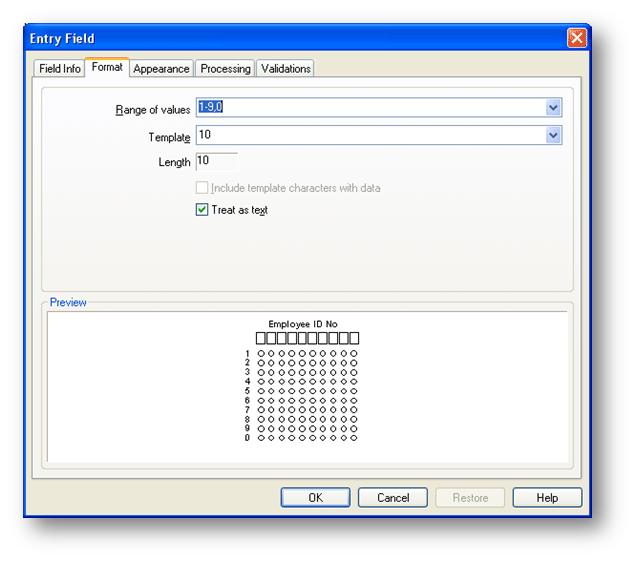 3. When the Entry Field window appears, select the appropriate field properties as needed.