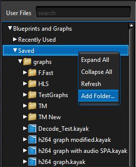 Zenium Blueprints By default the saved graphs directory is the C:\Users\<user.name>\Documents folder. To add more folders right click on the "Saved" folder and select "Add Folder".